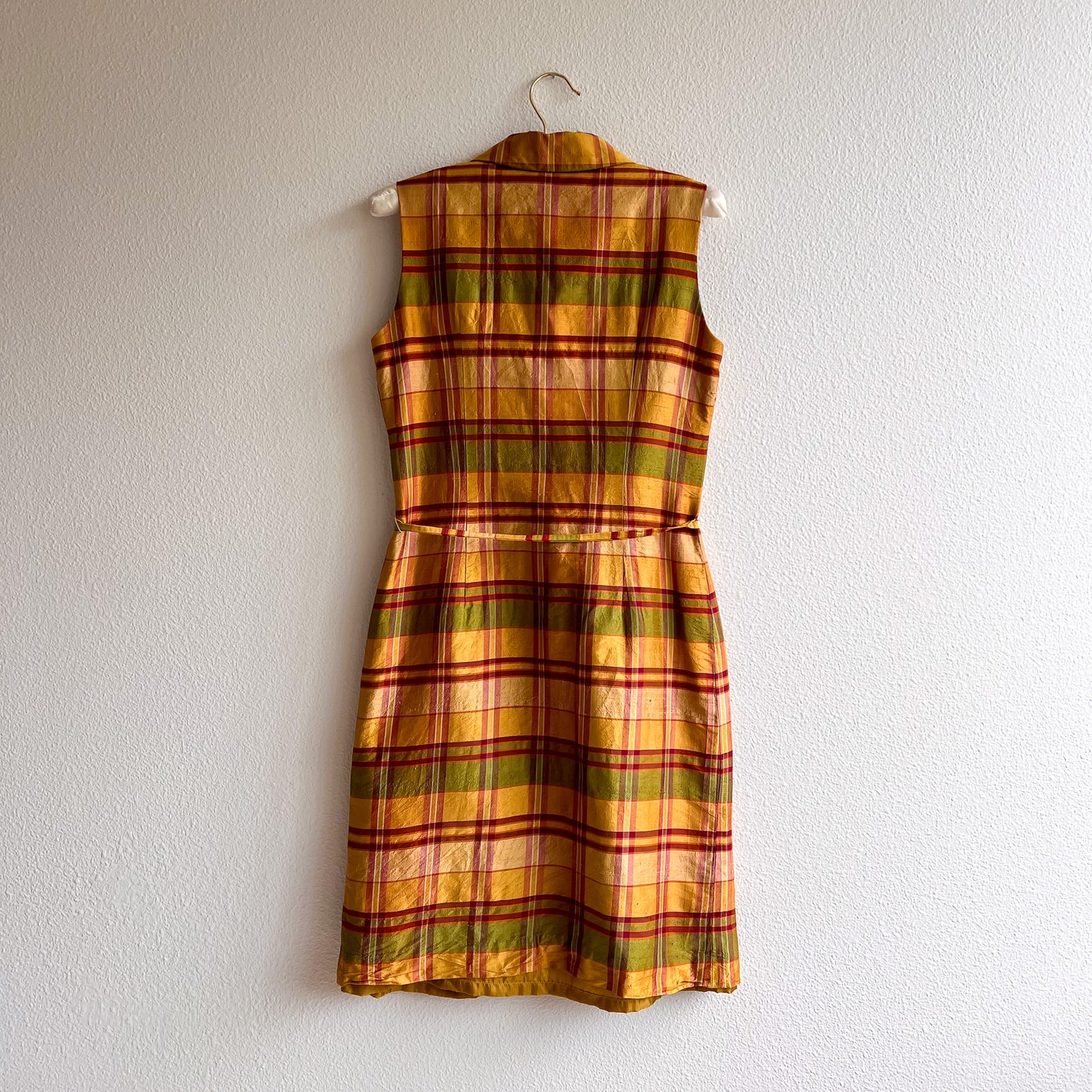 1990s-Does-1950s Autumnal Plaid Buttoned Dress (XS/S)