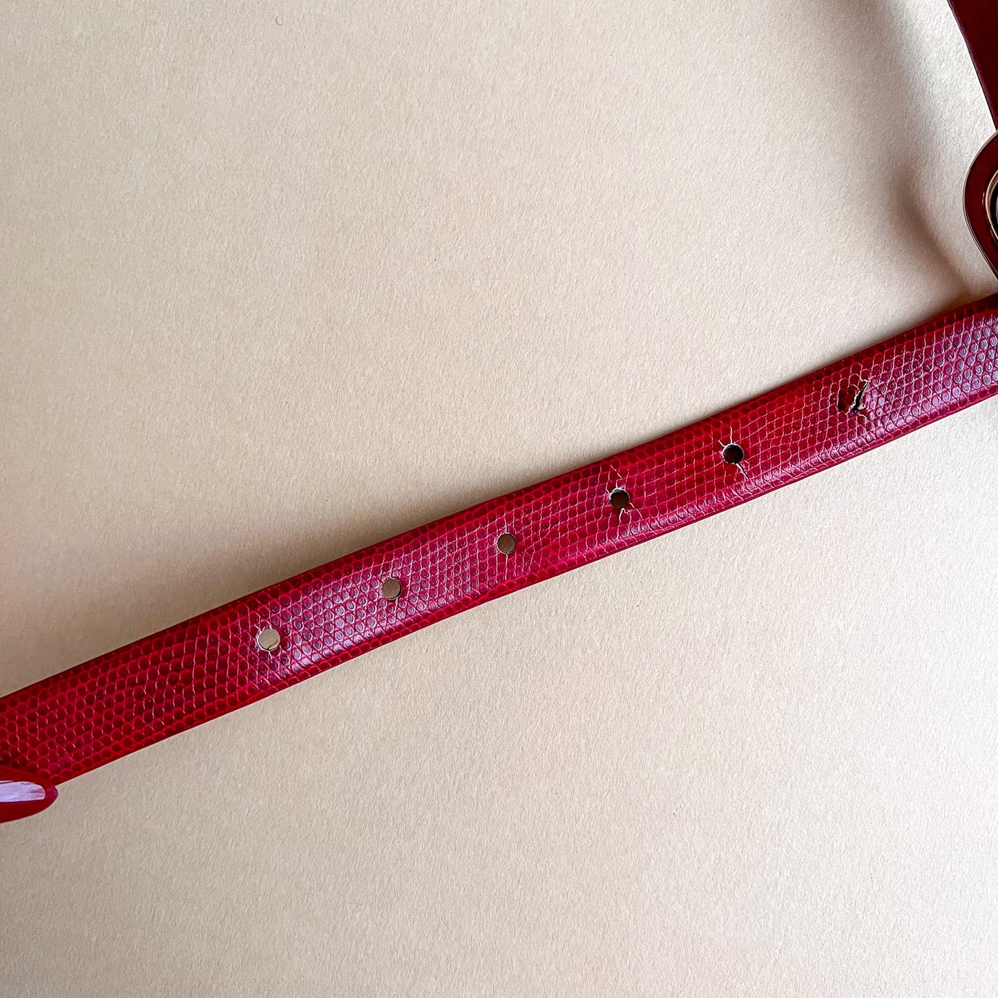 1990s-Does-1960s Red Faux Snakeskin Thin Belt (L)