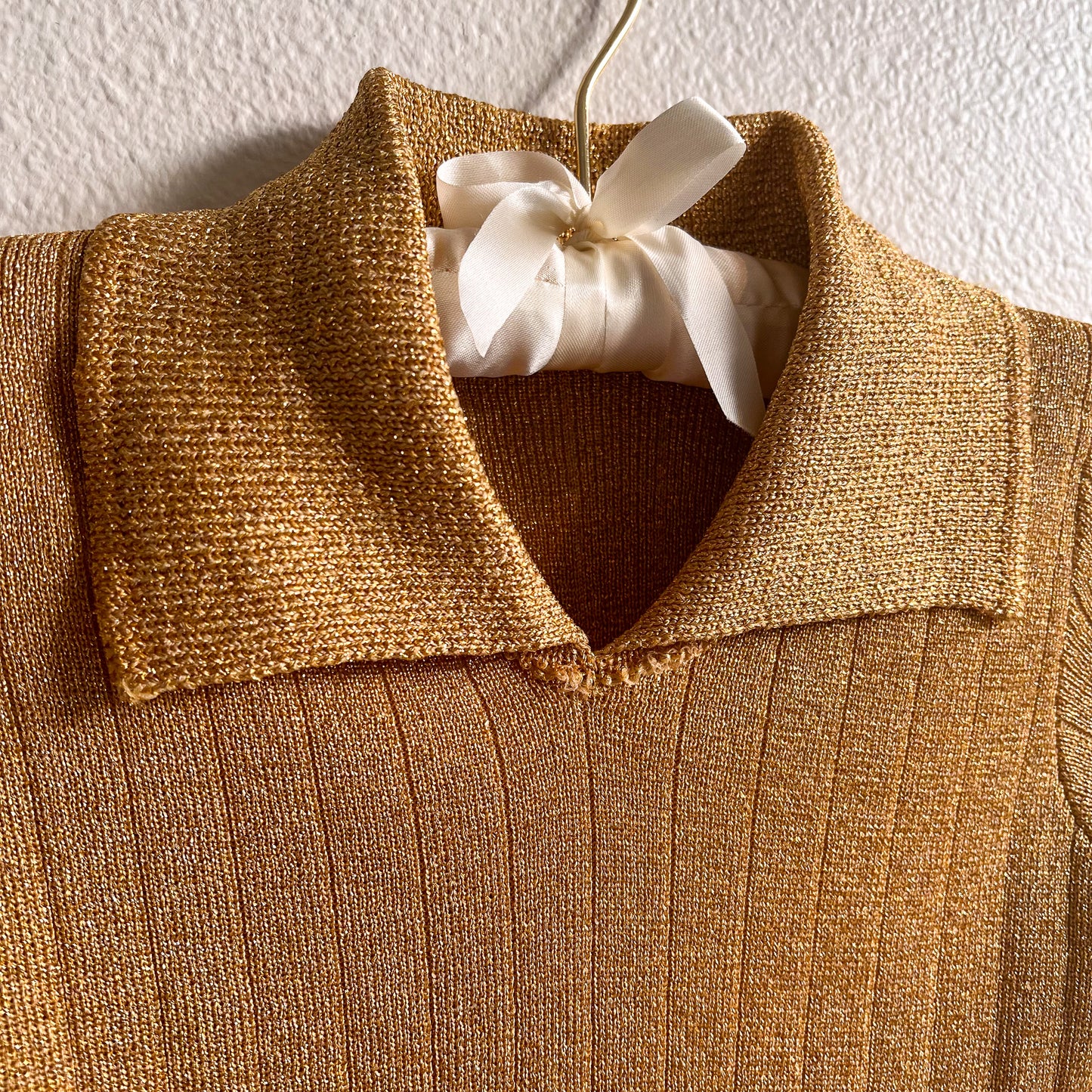 1990s Gold Metallic Collared Sweater (XS)