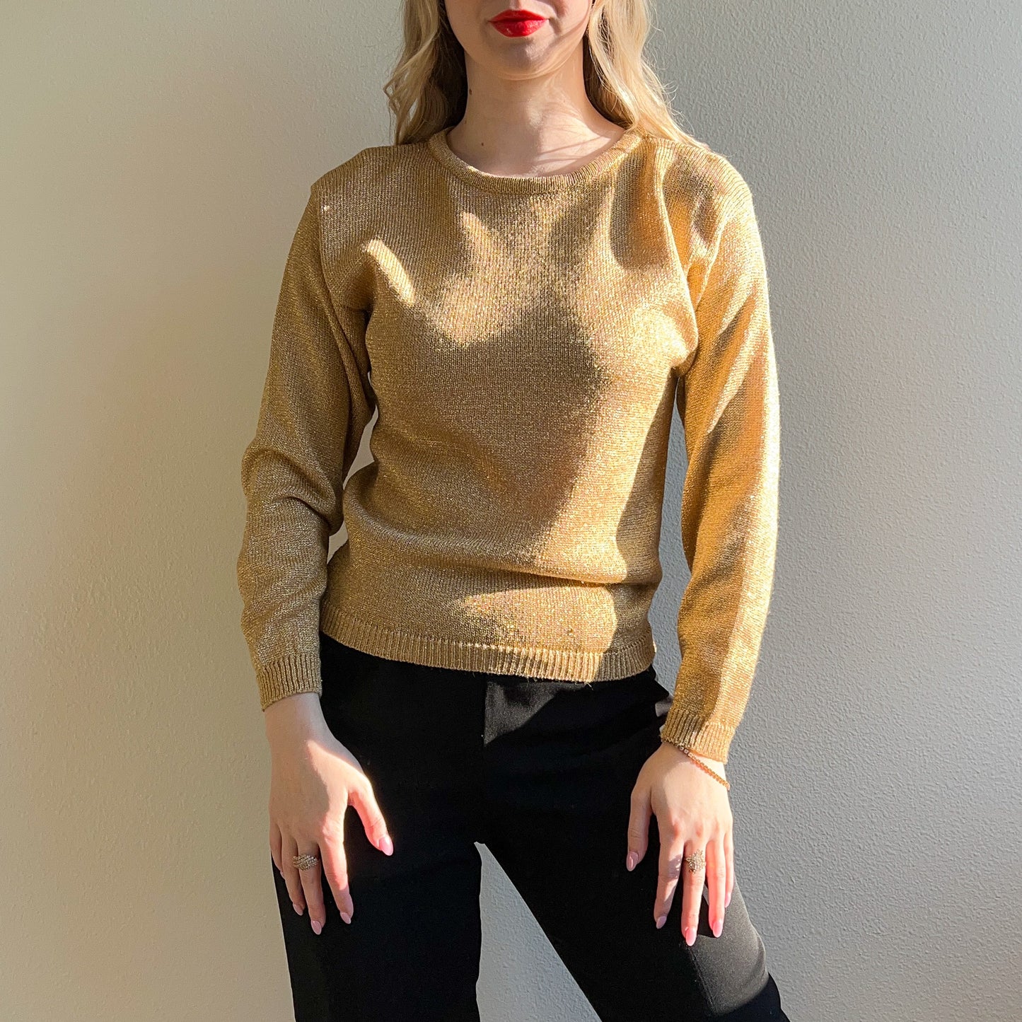 1990s Metallic Gold Long Sleeve Sweater (S/M)