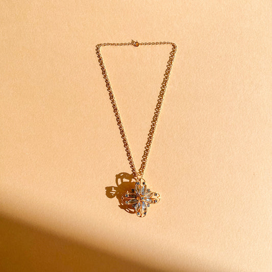 1990s Gold and Blue Gemstone Pendant Necklace