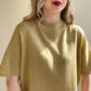1990s Gold Rib Knit Short Sleeve Sweater (L/XL)