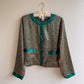 1990s Emerald Green Print Buttoned Blouse (S/M)