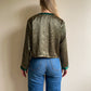 1990s Emerald Green Print Buttoned Blouse (S/M)