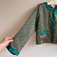 1990s Emerald Green Print Buttoned Blouse (S/M)