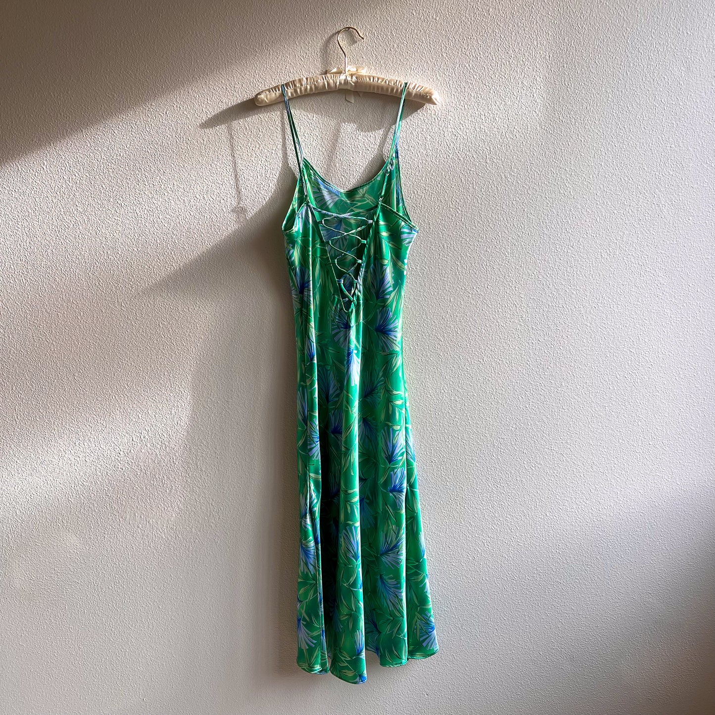 1990s Green Silky Slip Dress With Low Back (M/L)