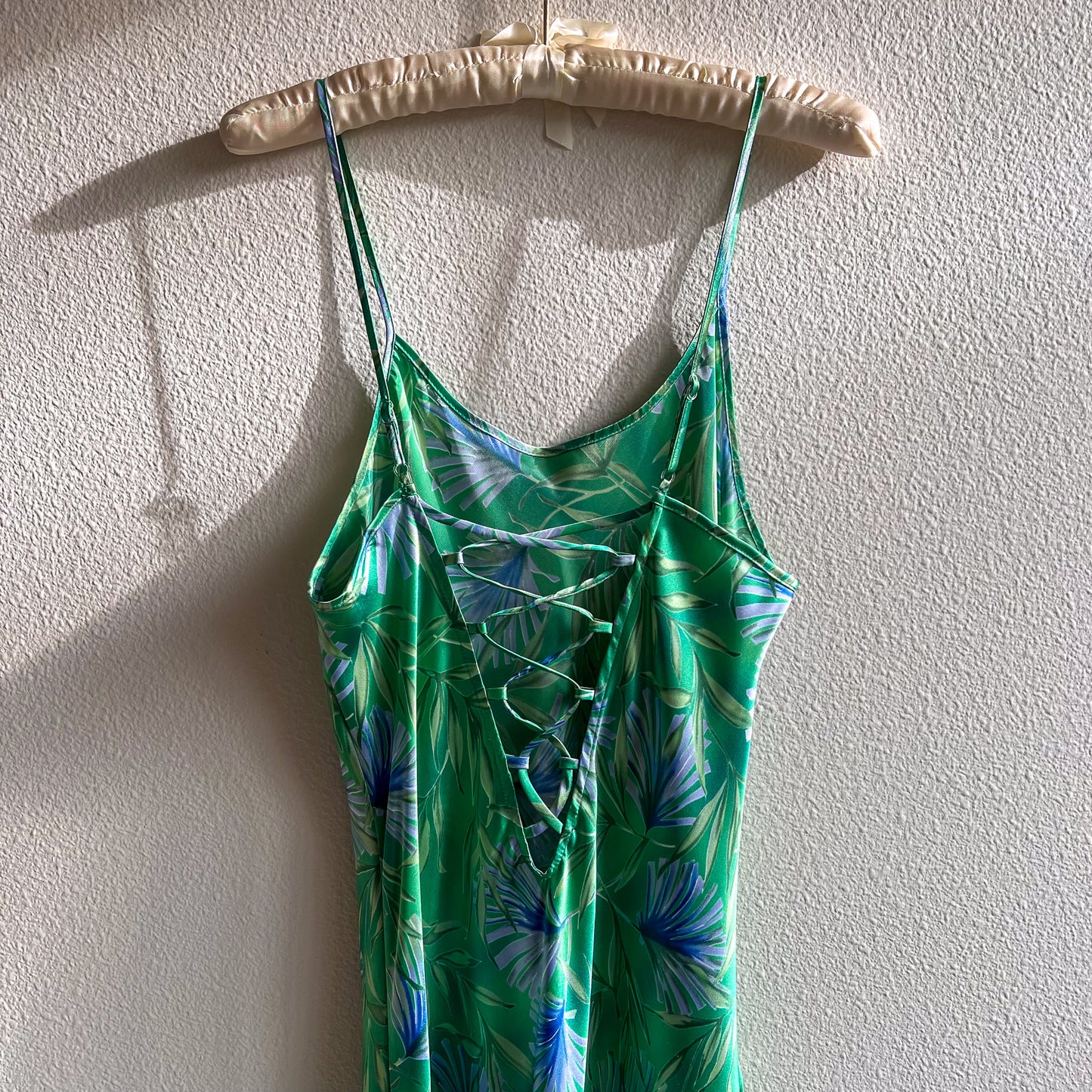 1990s Green Silky Slip Dress With Low Back (M/L)