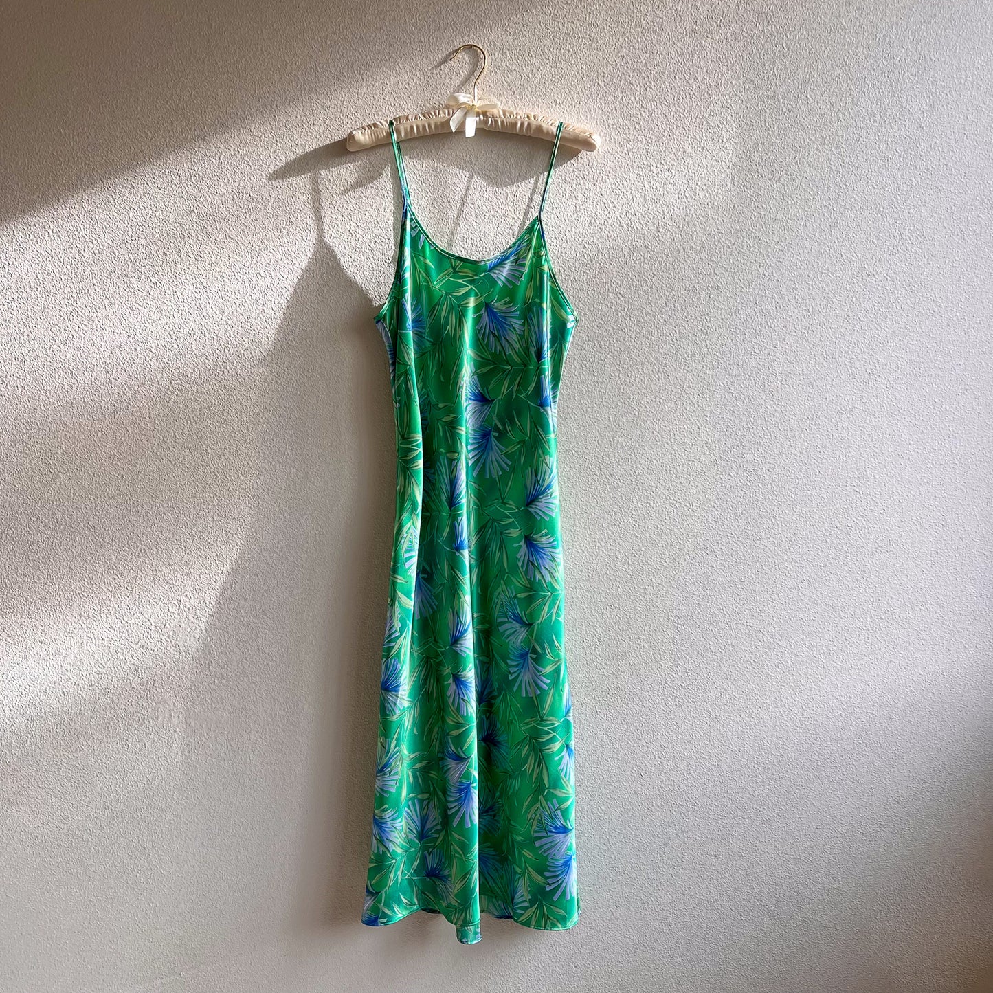 1990s Green Silky Slip Dress With Low Back (M/L)