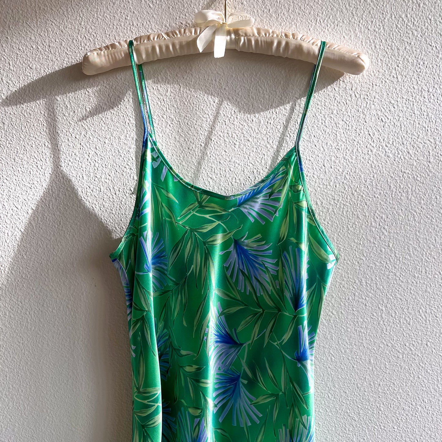 1990s Green Silky Slip Dress With Low Back (M/L)