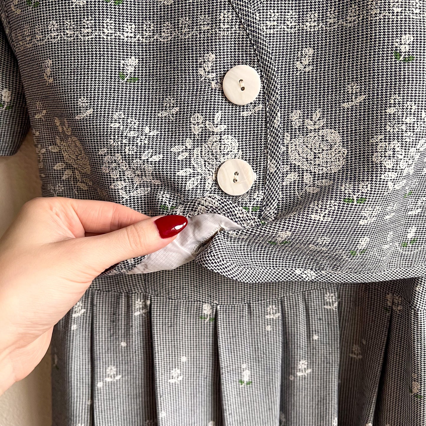 1990s Houndstooth Midi Dress With Faux Vest (L)