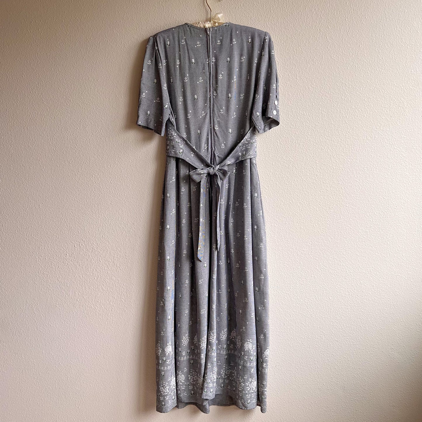 1990s Houndstooth Midi Dress With Faux Vest (L)