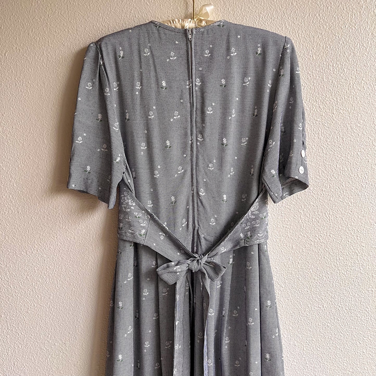 1990s Houndstooth Midi Dress With Faux Vest (L)