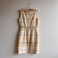 1990s Ivory and Taupe Striped Pattern Dress (M/L)