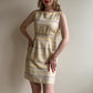 1990s Ivory and Taupe Striped Pattern Dress (M/L)