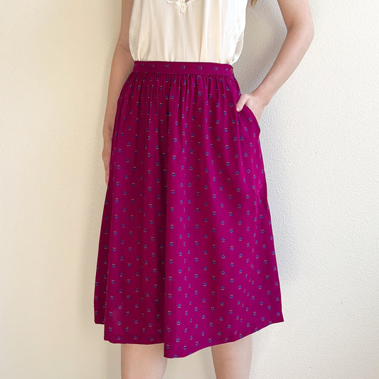 1990s Magenta Patterned Skirt (XS/S)