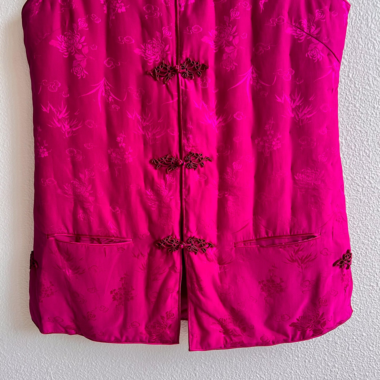 1990s Magenta Silk Jacquard Puffer Vest (S/M)