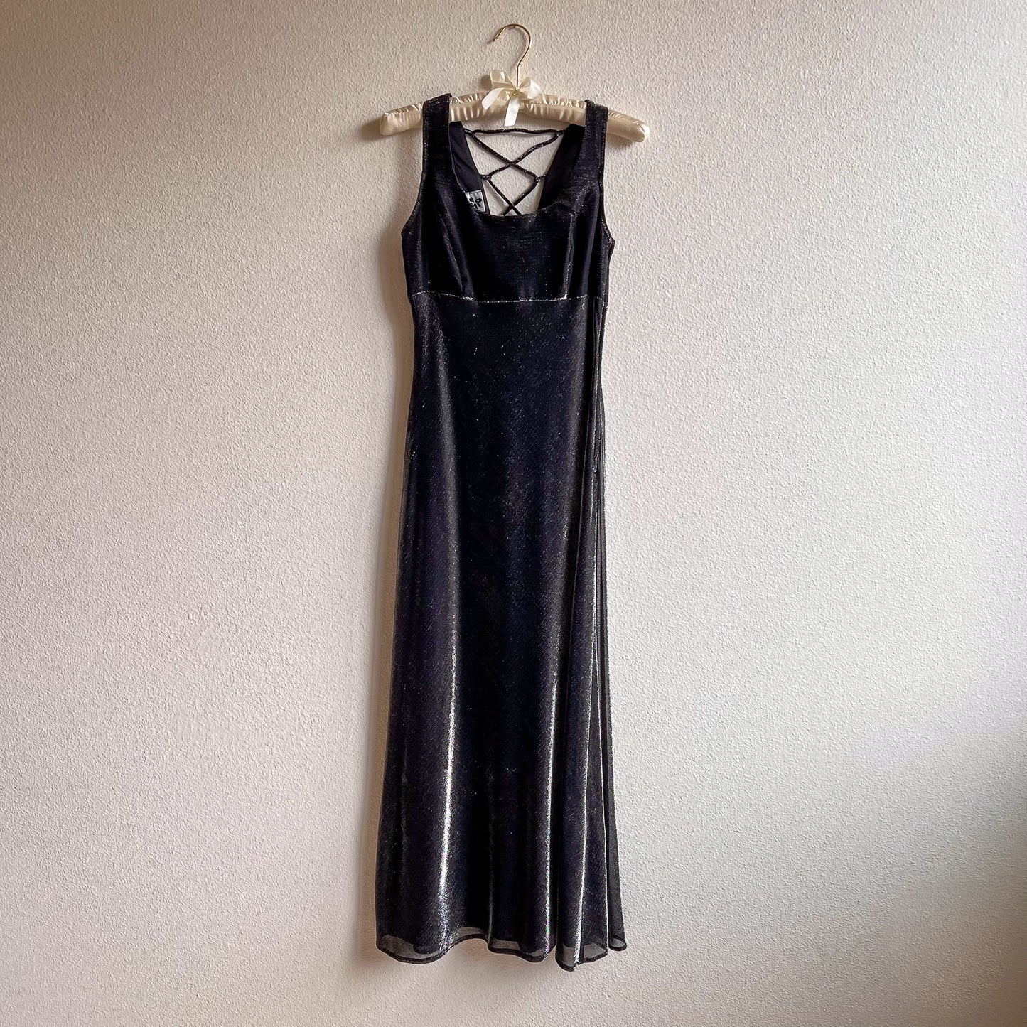1990s Metallic Silver Dress With Lace Up Back (S)