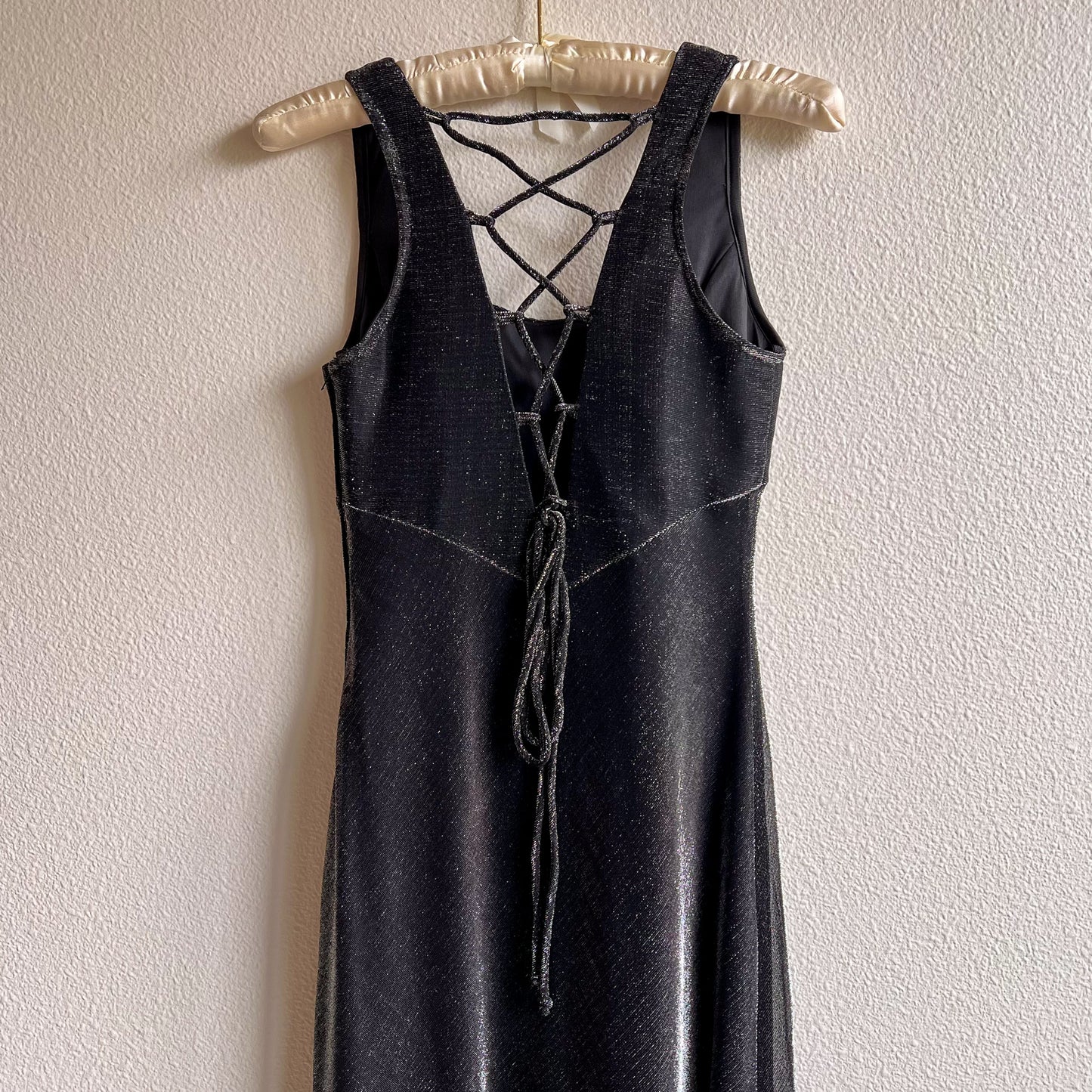 1990s Metallic Silver Dress With Lace Up Back (S)