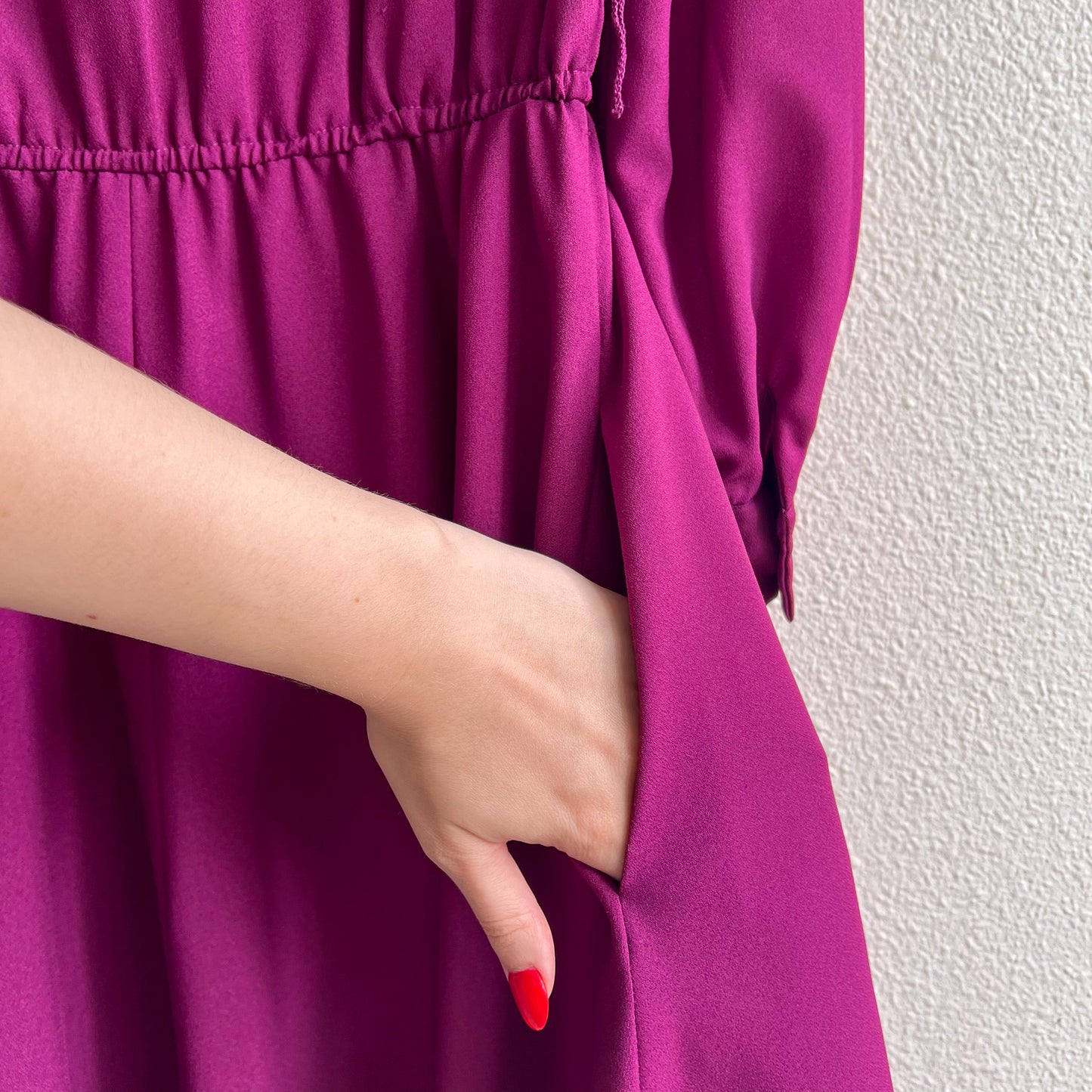 1990s Mulberry Dress With Pleated Bow Collar (XS/S)