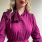 1990s Mulberry Dress With Pleated Bow Collar (XS/S)