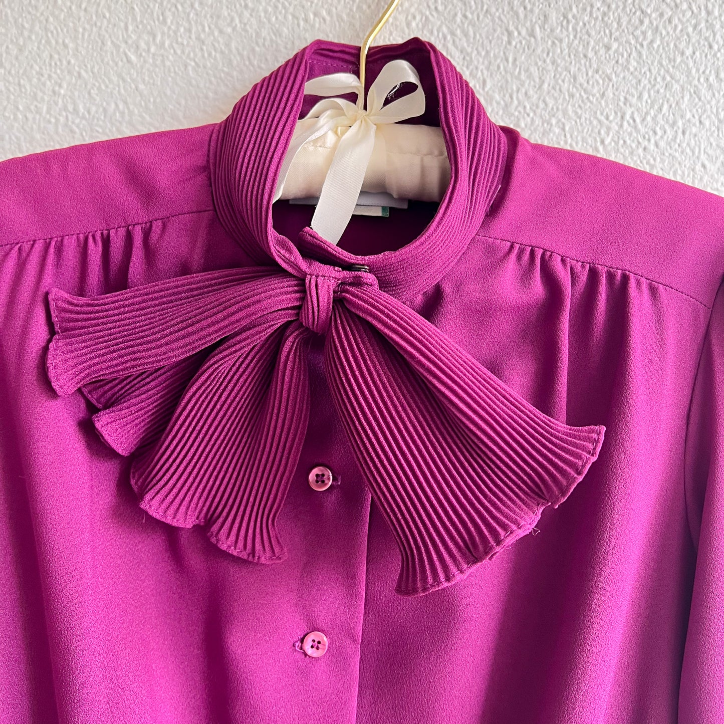 1990s Mulberry Dress With Pleated Bow Collar (XS/S)