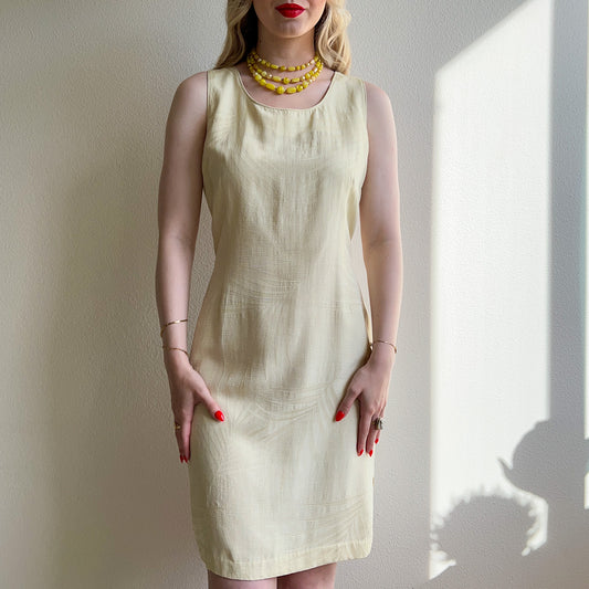 1990s Pale Yellow Silk Hawaiian Dress (L/XL)