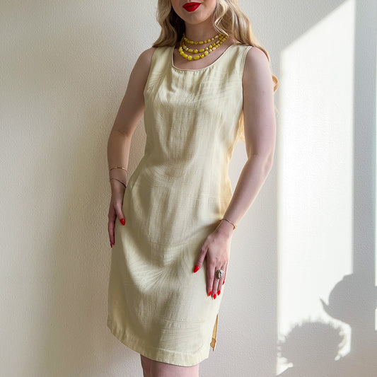 1990s Pale Yellow Silk Hawaiian Dress (L/XL)