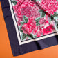 1990s Pink Floral Print Scarf With Navy Border