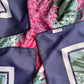 1990s Pink Floral Print Scarf With Navy Border