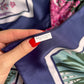 1990s Pink Floral Print Scarf With Navy Border