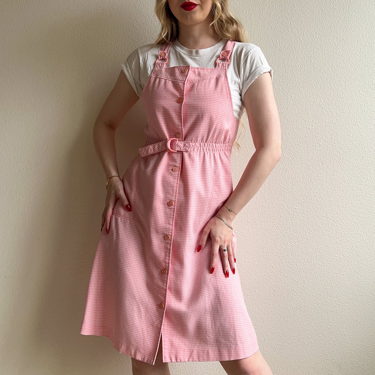 Adorable 1990s Pink Gingham Overall Dress (XS/S)