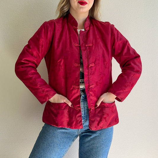 1990s Pomegranate Red Silk Jacket (M/L)