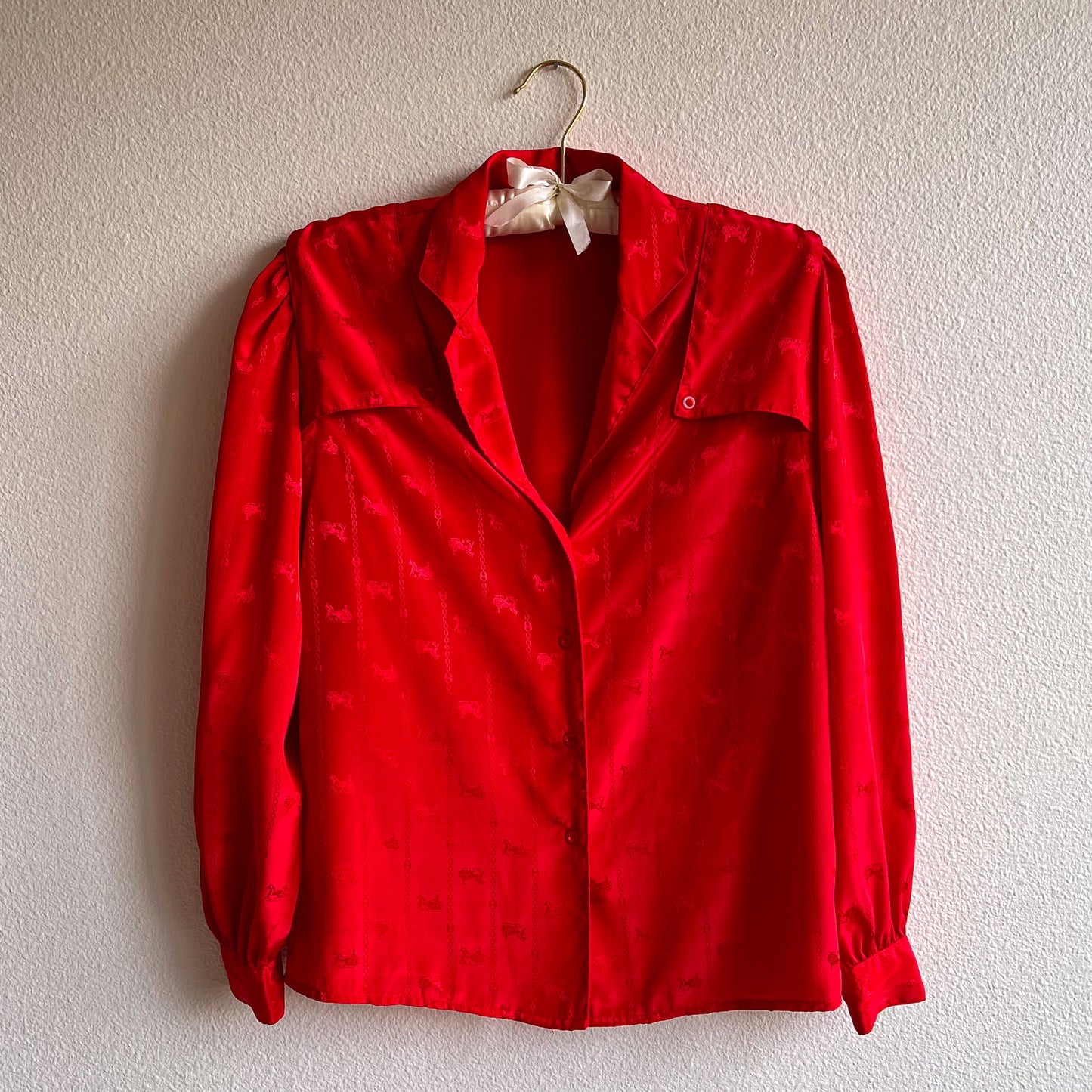 1990s Red Button Down With Horse Pattern (S/M)