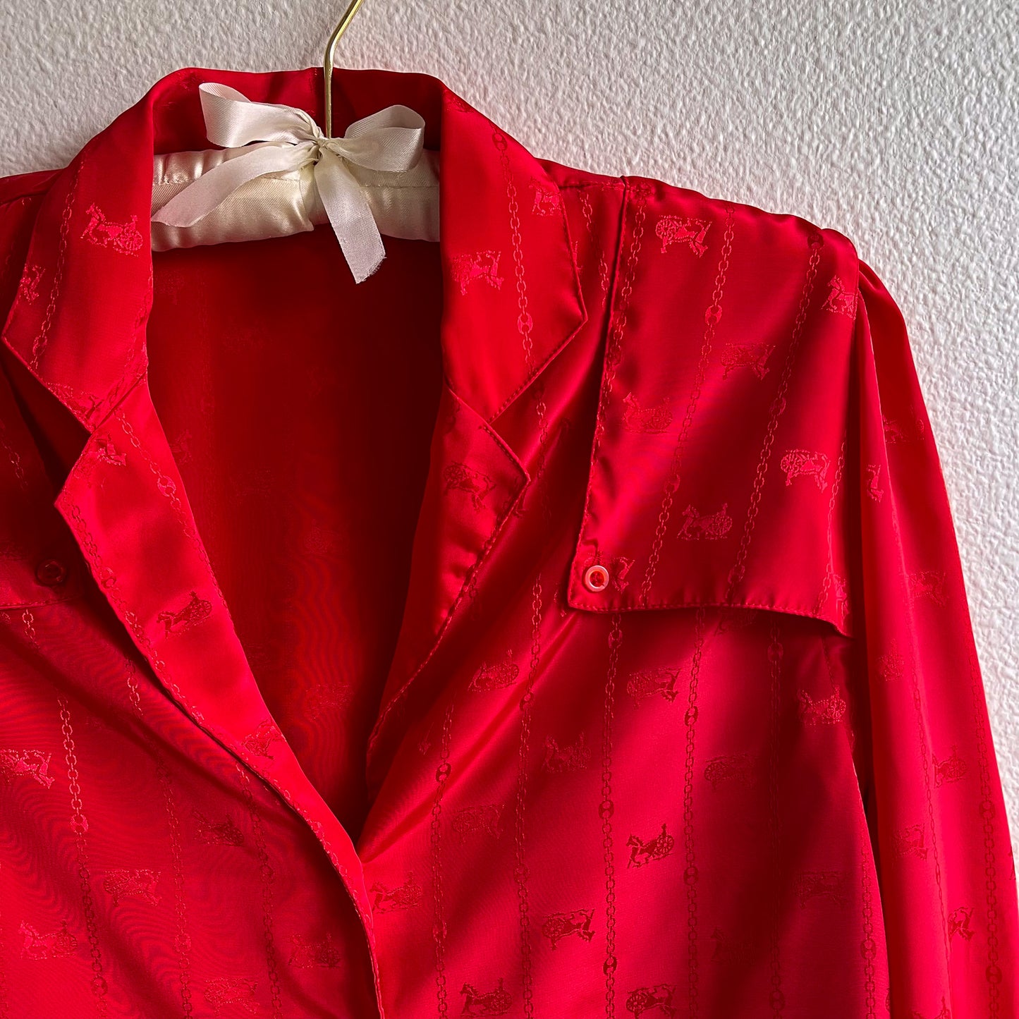1990s Red Button Down With Horse Pattern (S/M)