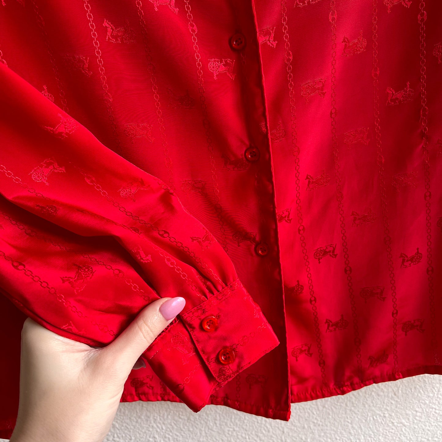 1990s Red Button Down With Horse Pattern (S/M)