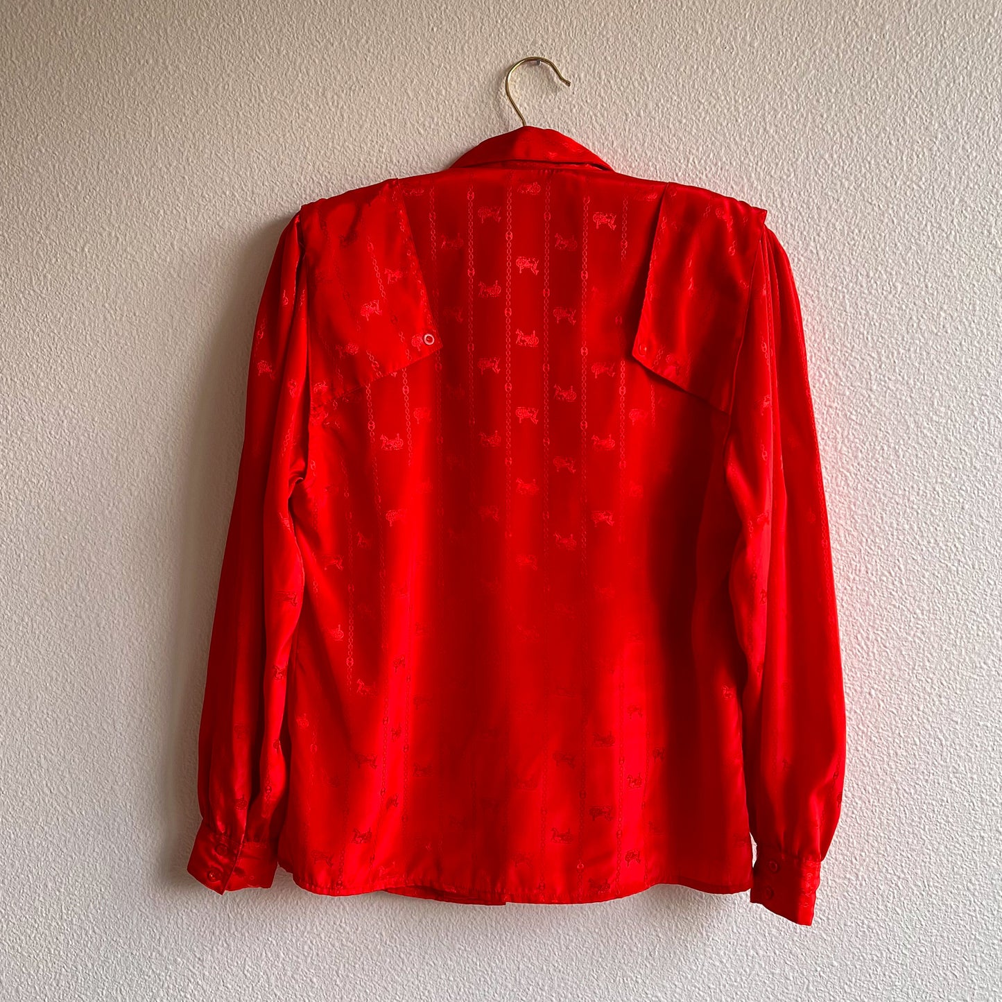 1990s Red Button Down With Horse Pattern (S/M)