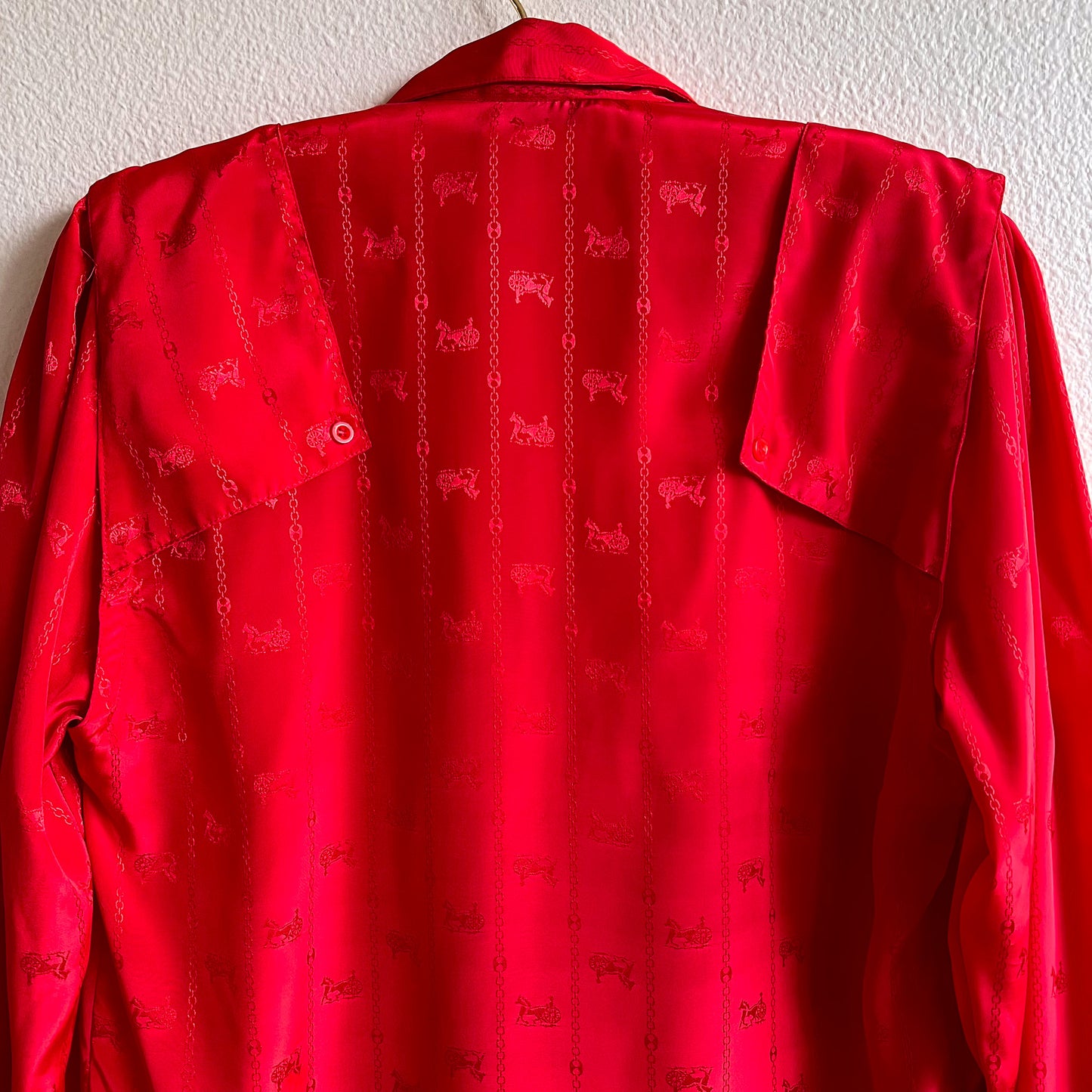 1990s Red Button Down With Horse Pattern (S/M)