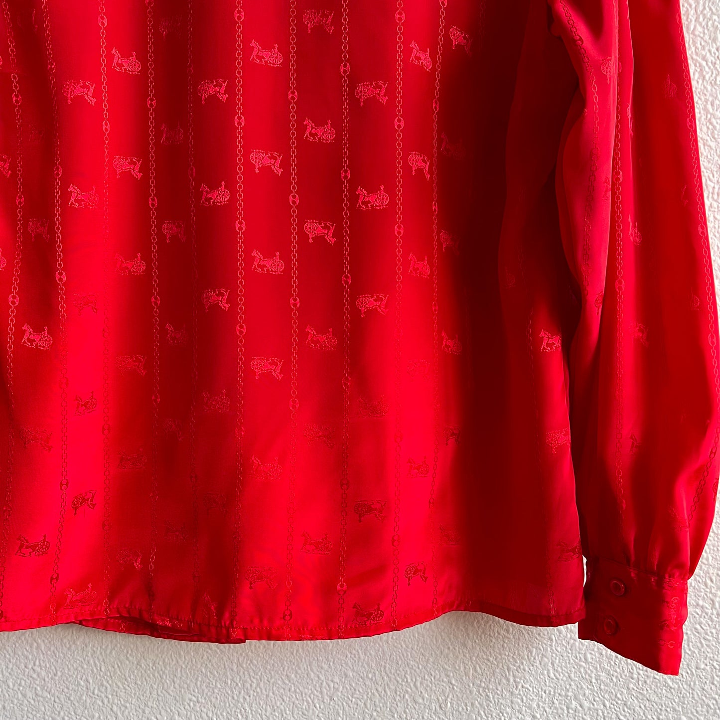 1990s Red Button Down With Horse Pattern (S/M)