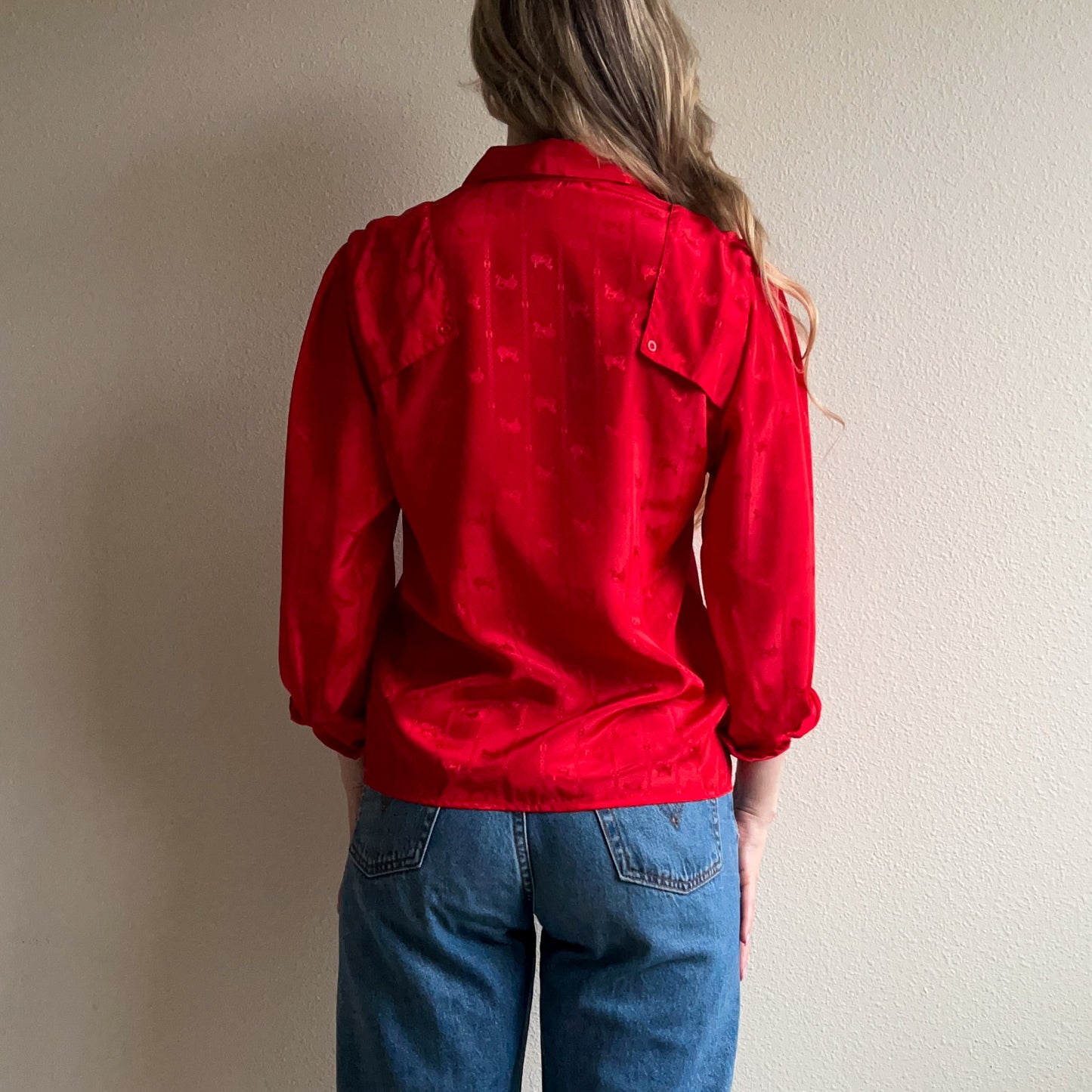 1990s Red Button Down With Horse Pattern (S/M)