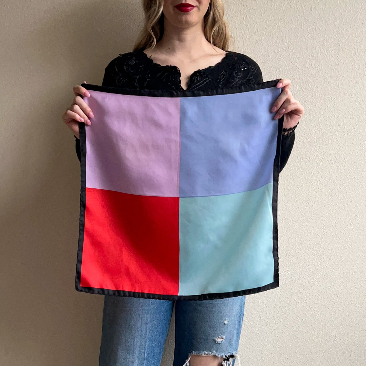 1990s Red and Blue Quad Silk Scarf