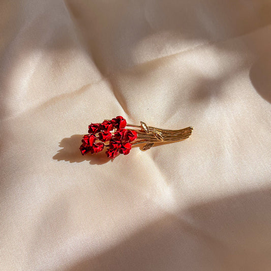 1990s Bouquet of Red Roses Brooch