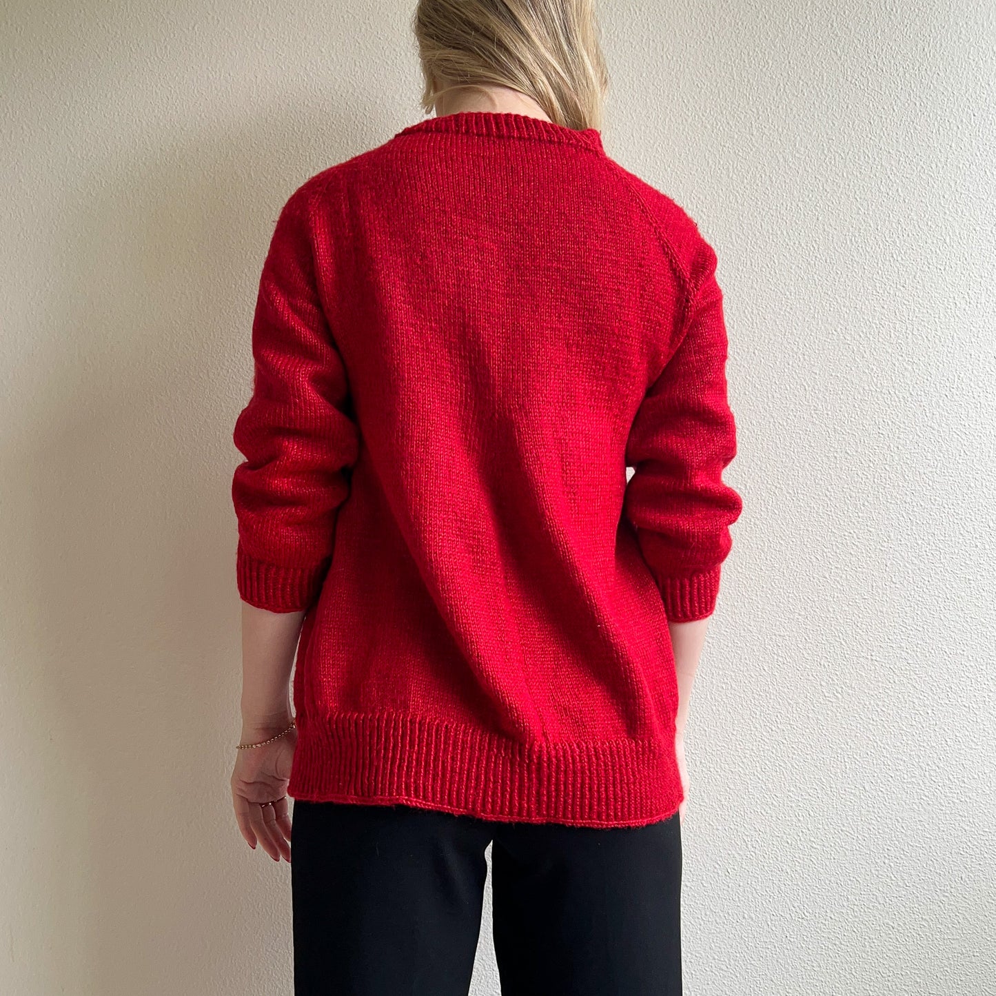 Cozy 1990s Red Cardigan With Rhinestone Buttons (M/L)