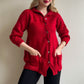 Cozy 1990s Red Cardigan With Rhinestone Buttons (M/L)