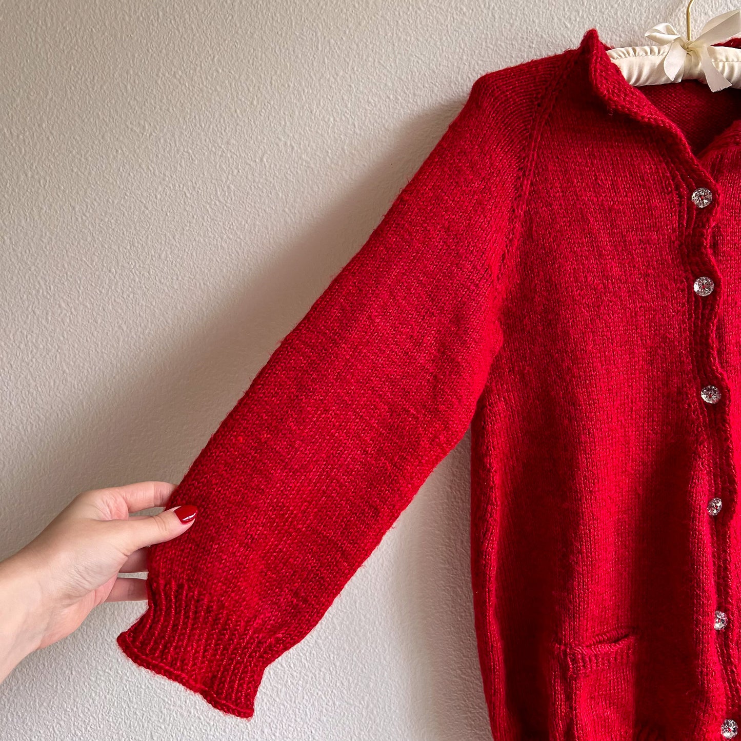 Cozy 1990s Red Cardigan With Rhinestone Buttons (M/L)