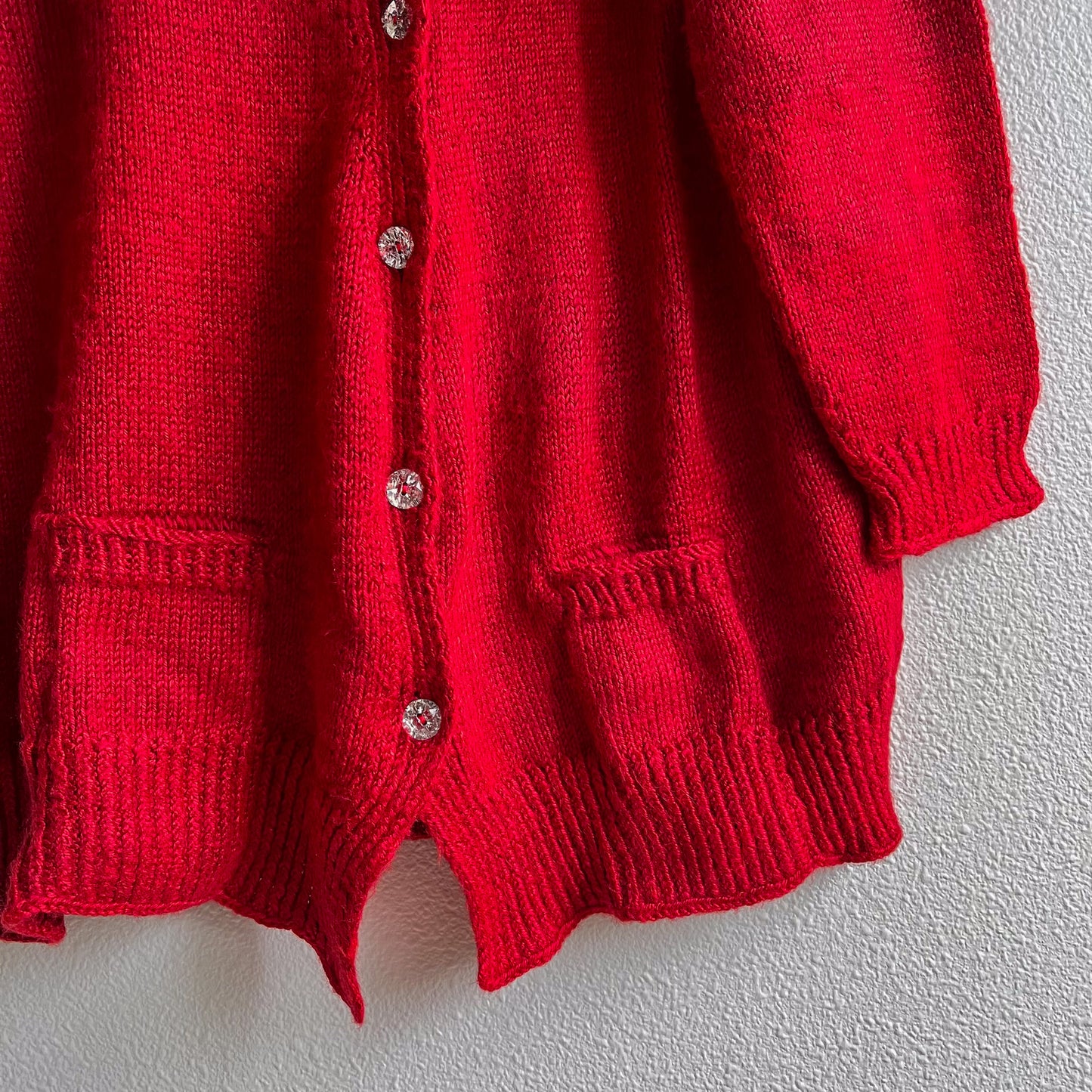 Cozy 1990s Red Cardigan With Rhinestone Buttons (M/L)