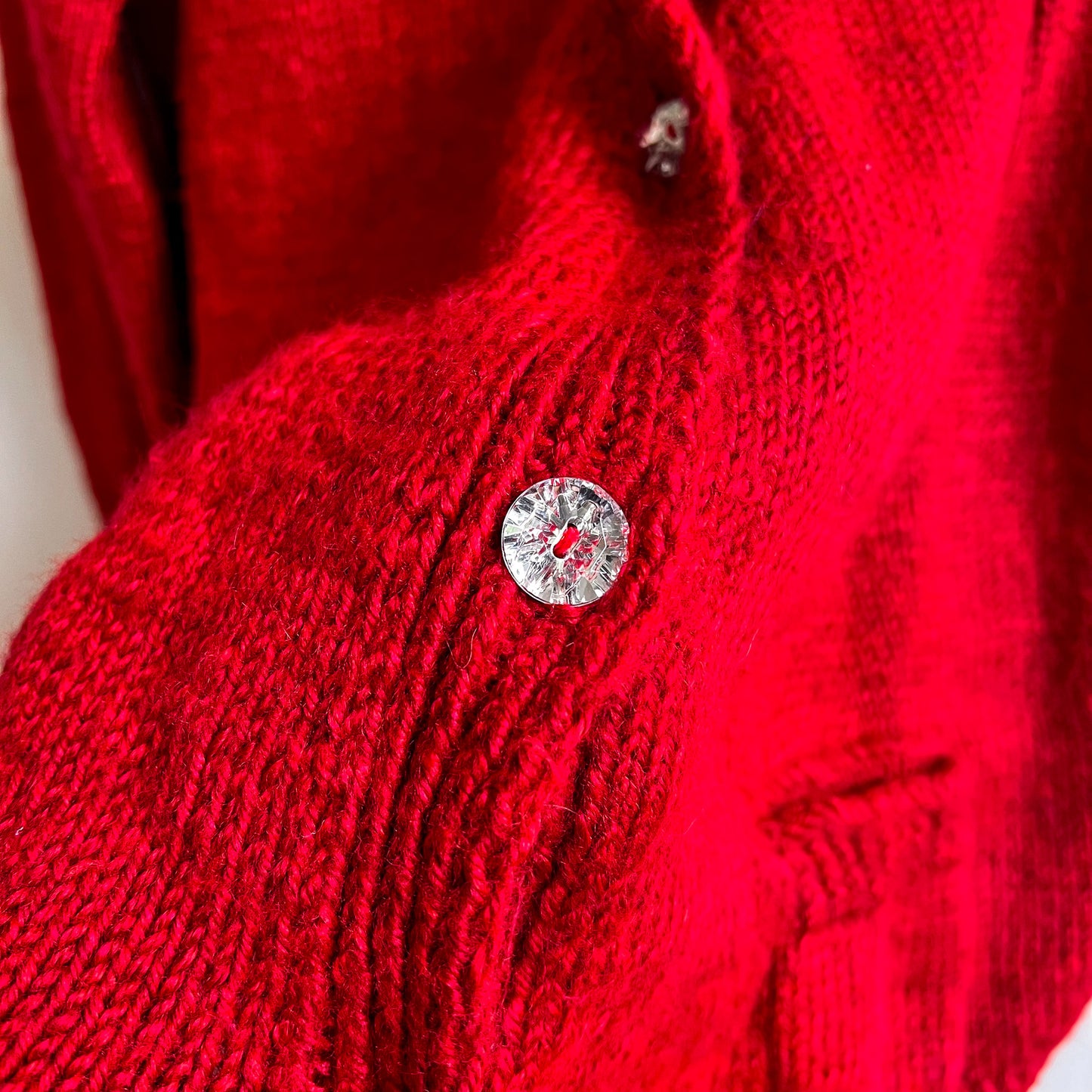 Cozy 1990s Red Cardigan With Rhinestone Buttons (M/L)
