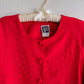 1990s Red Embroidered Button Top (L/XL)