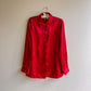 1990s Red Satin Blouse With Tiny Rosebud Print (L/XL)