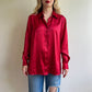 1990s Red Satin Blouse With Tiny Rosebud Print (L/XL)