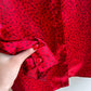 1990s Red Satin Blouse With Tiny Rosebud Print (L/XL)